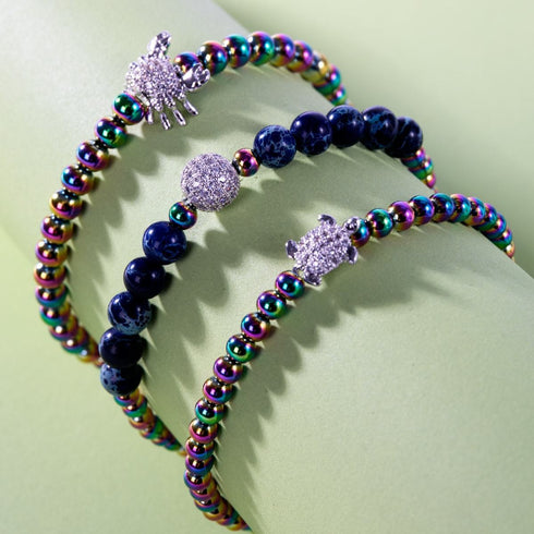 Atlantide | Licorne Argent | Bracelet de pierres précieuses de mer en cristal